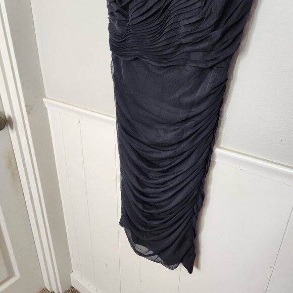 TADASHI SHOJI Black Shirred Ruched Mesh Mini Dress - Picture 3 of 7